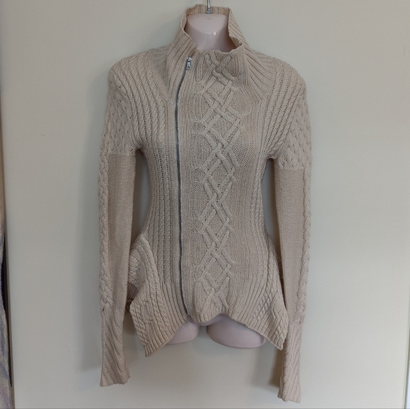 Bcbgmaxazria knit zippered cardigan sweater zanzi cream xs - Picture 5 of 14